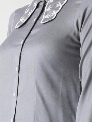 grey embroidered collar shirt - 17864419 - Standard Image - 5