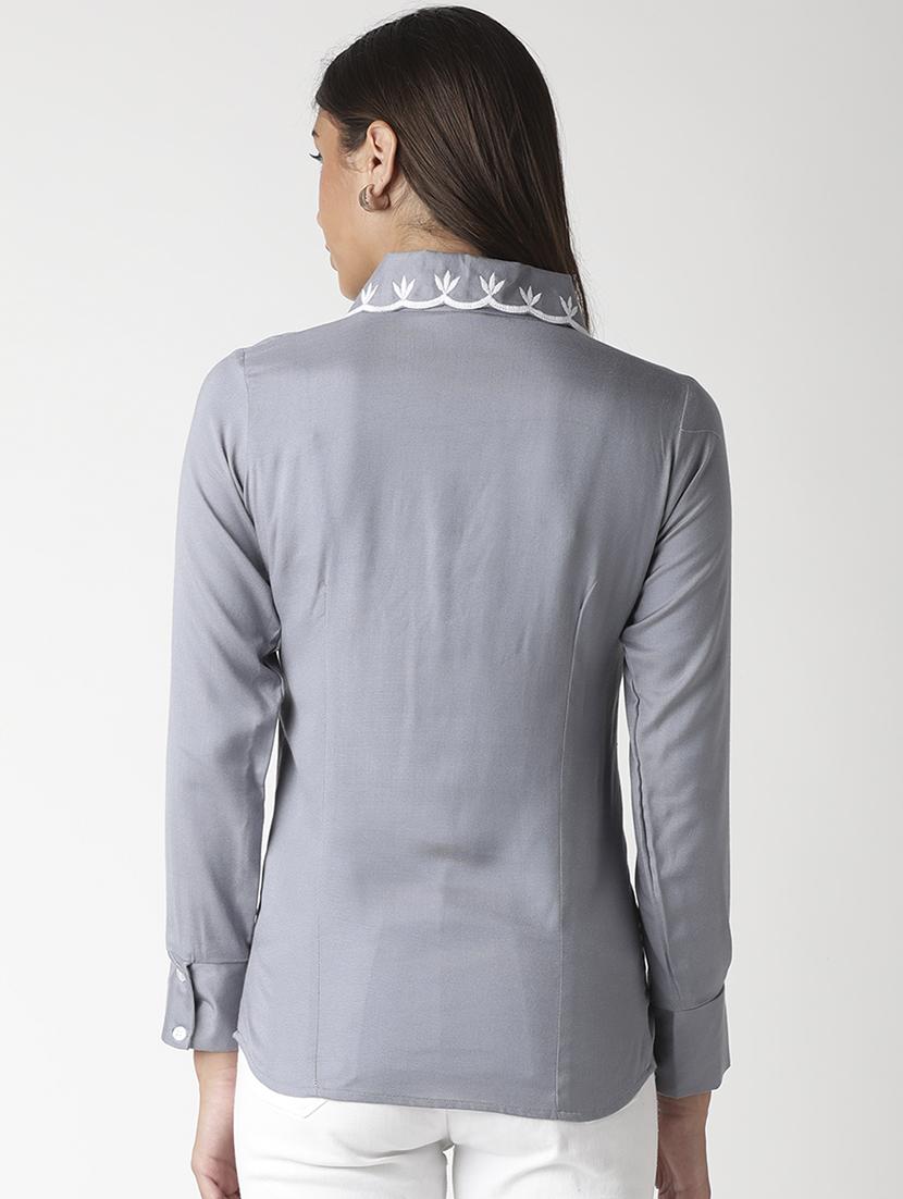 grey embroidered collar shirt - 17864419 - Zoom Image - 3