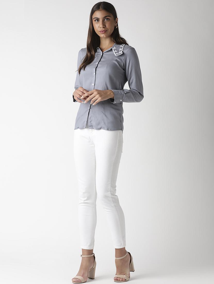 grey embroidered collar shirt - 17864419 - Zoom Image - 4