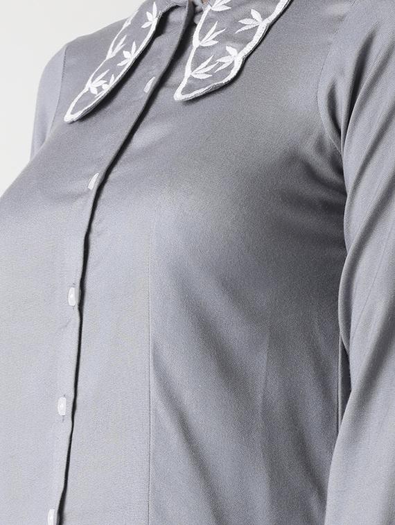 grey embroidered collar shirt - 17864419 - Zoom Image - 5