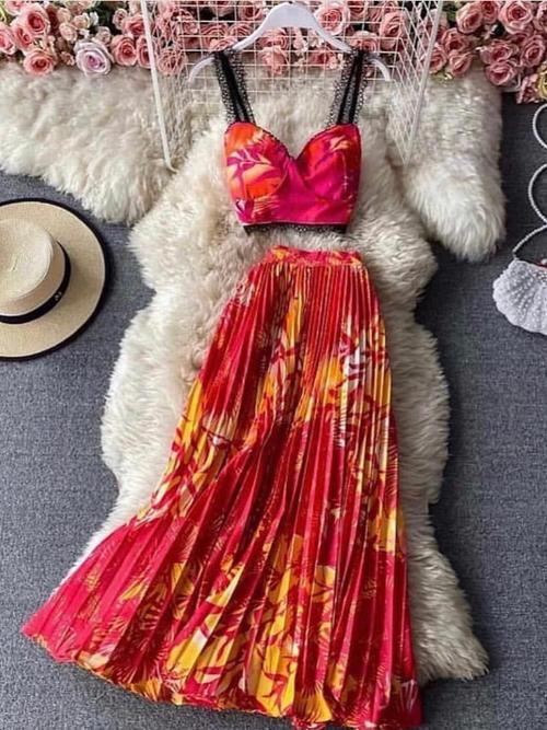 printed co-ord set, detailing lace straps - 17866978 - Very Small Image - 1