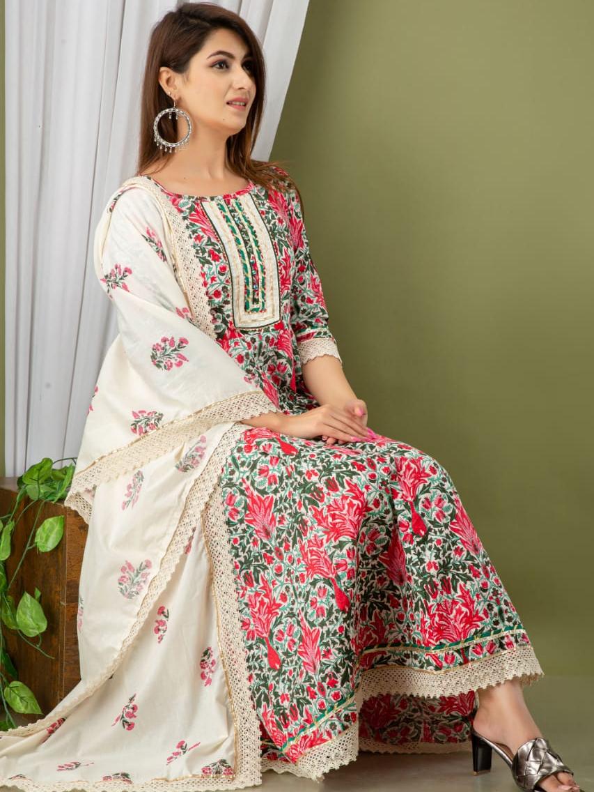 stiched kurta set with dupatta and - 17867033 - Zoom Image - 1