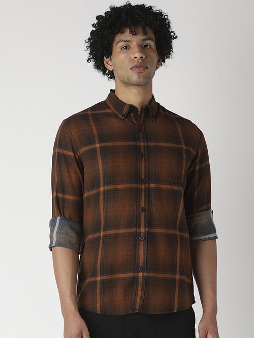 brown checkered casual shirt - 17867685 - Very Small Image - 1