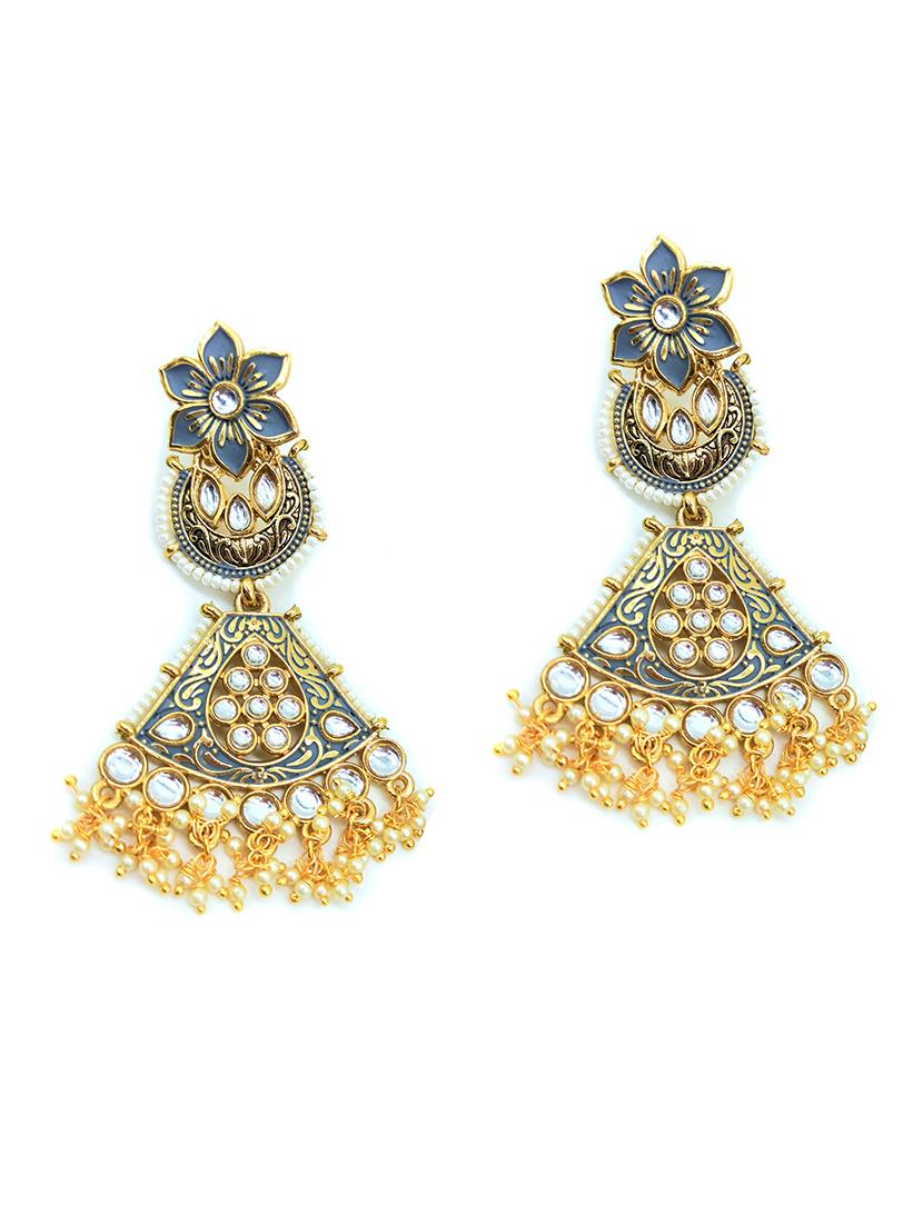 grey gold plated chandballi earring - 17869201 - Zoom Image - 1