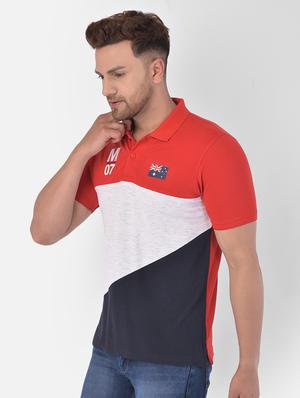 red color block polo t-shirt - 17870825 - Standard Image - 2