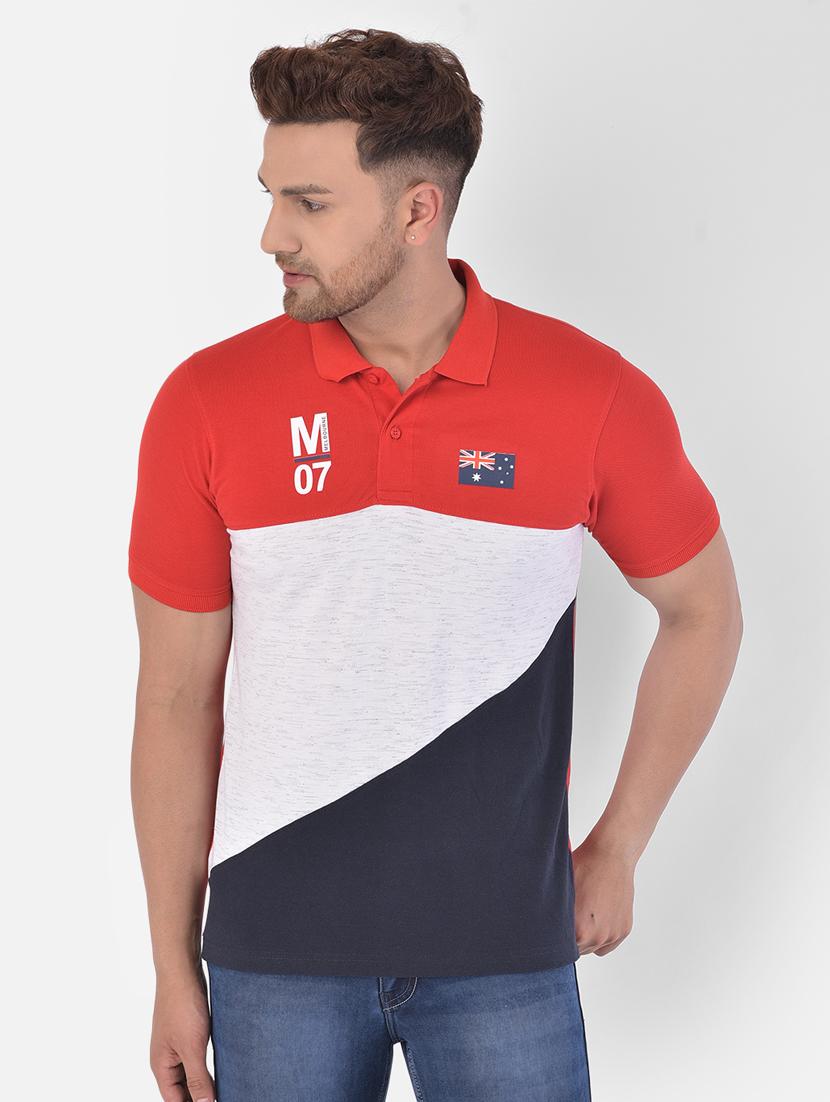 red color block polo t-shirt - 17870825 - Zoom Image - 1