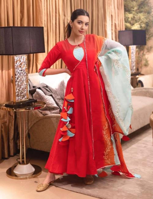 kavish red printed rayon gota and - 17871449 - Standard Image - 1