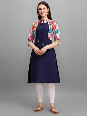 solid a-line kurta with printed jacket - 17871861 - Standard Image - 4