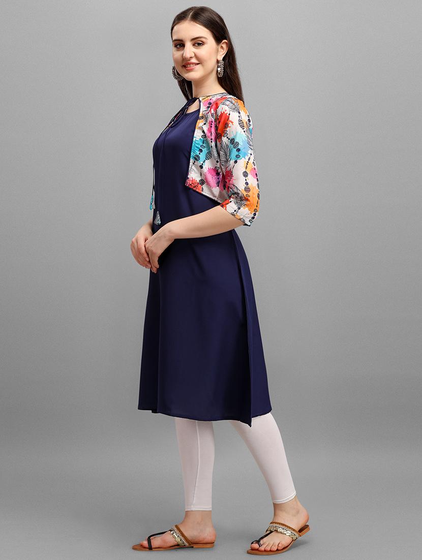 solid a-line kurta with printed jacket - 17871861 - Zoom Image - 2