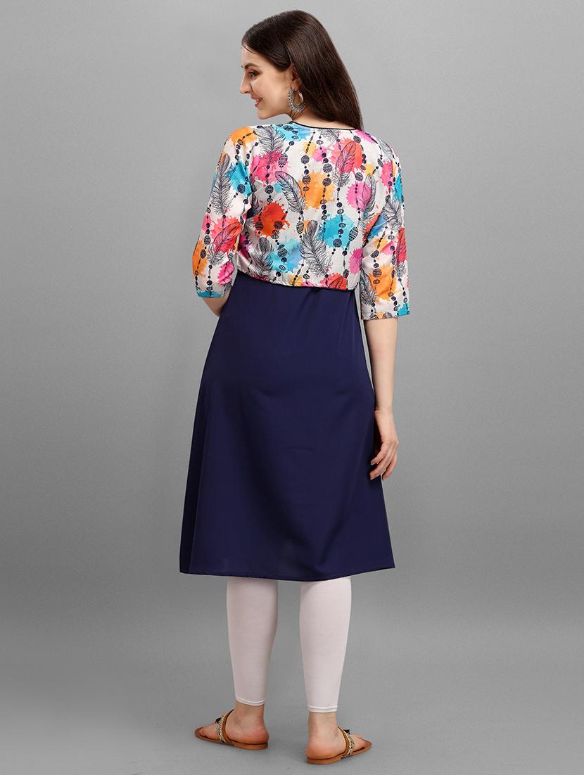 solid a-line kurta with printed jacket - 17871861 - Zoom Image - 3