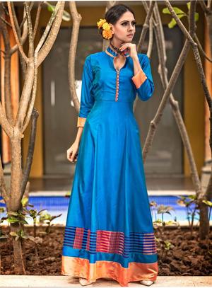 blue silk kurti - 17871866 - Standard Image - 2