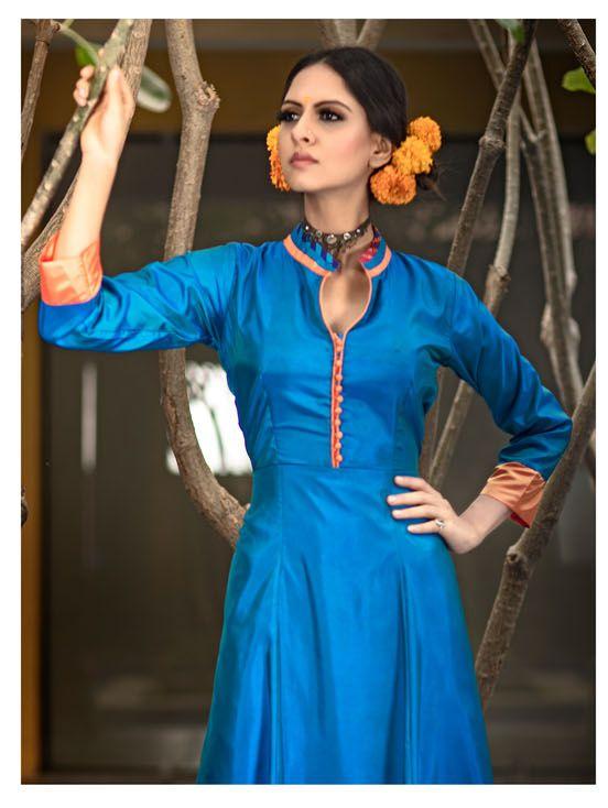 blue silk kurti - 17871866 - Zoom Image - 1