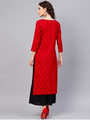 red cotton blend kurti - 17871902 - Standard Image - 2