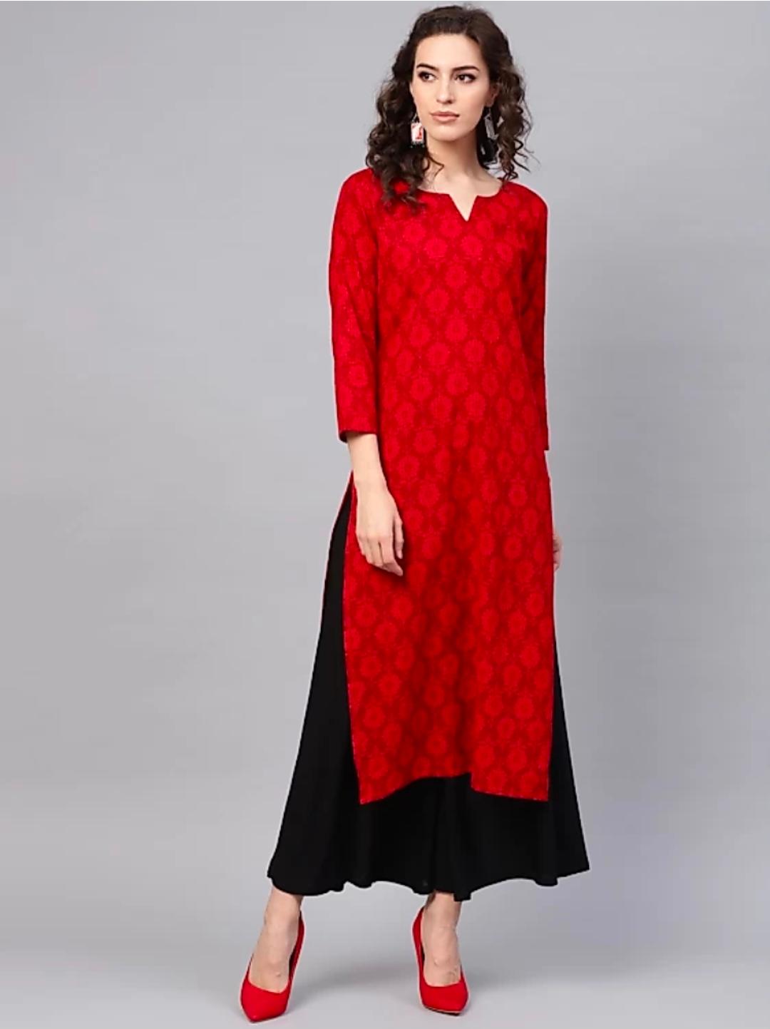 red cotton blend kurti - 17871902 - Zoom Image - 1