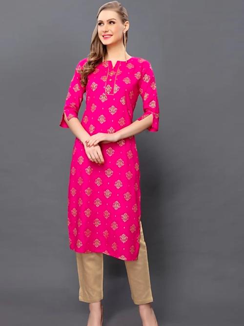 pink rayon printed kurti - 17871914 - Standard Image - 1