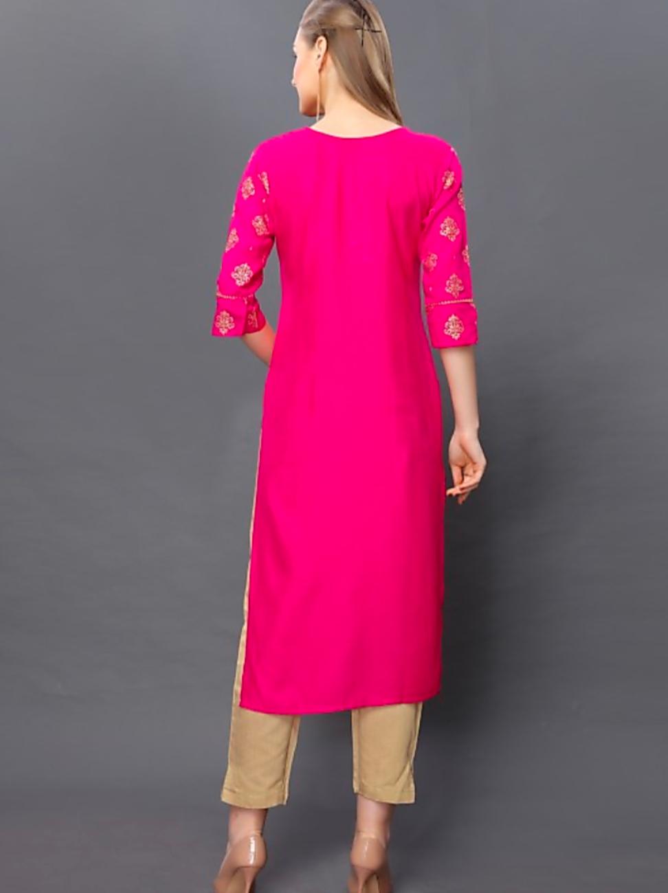 pink rayon printed kurti - 17871914 - Zoom Image - 2