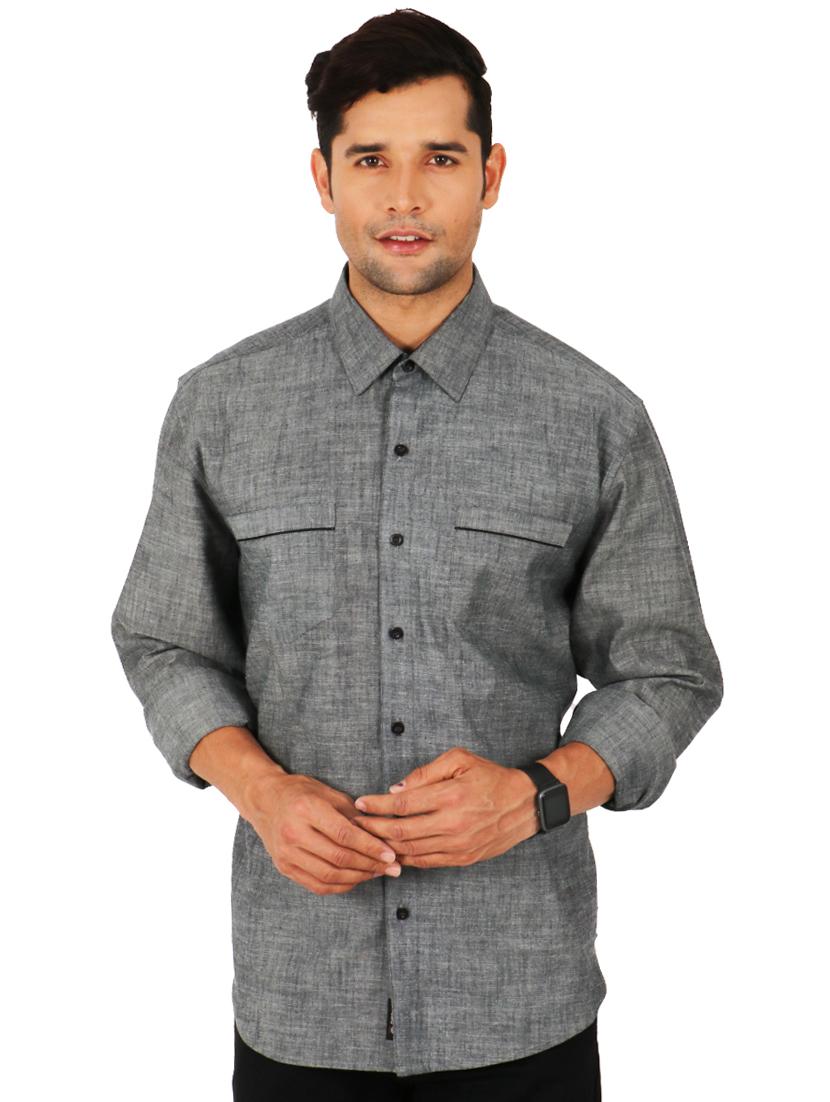 grey solid casual shirt - 17872538 - Zoom Image - 1