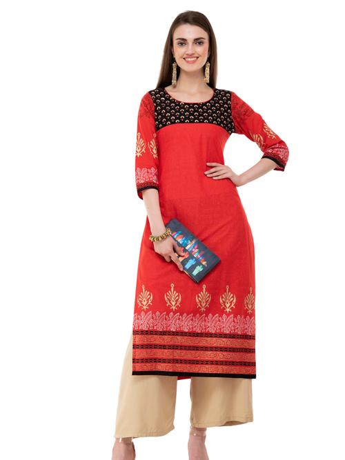 m2r printed cotton blend round neck kurti for women - 17873124 - Standard Image - 1