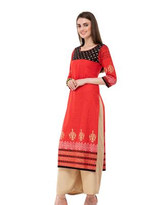 m2r printed cotton blend round neck kurti for women - 17873124 - Standard Image - 3