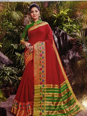 red colour saree with unique border... - 17873312 - Standard Image - 2