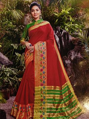 red colour saree with unique border... - 17873312 - Standard Image - 3