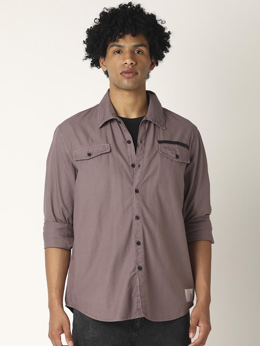purple solid casual shirt - 17873841 - Zoom Image - 1