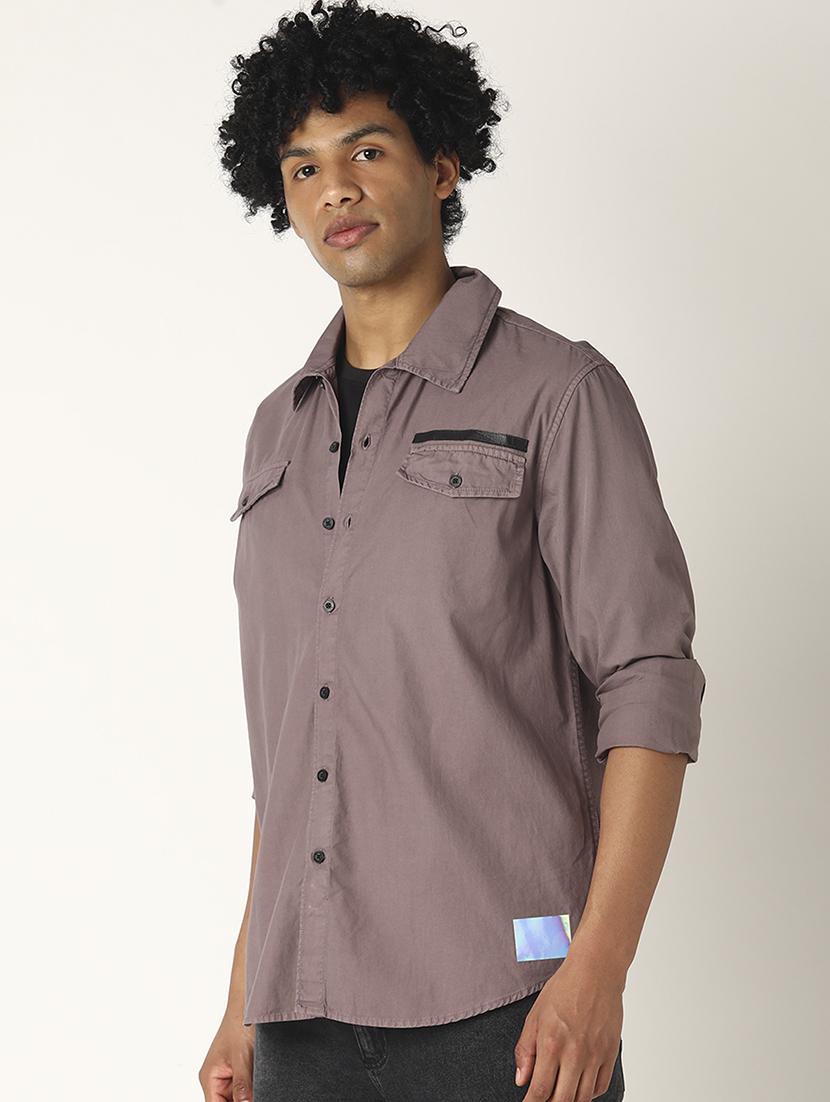 purple solid casual shirt - 17873841 - Zoom Image - 2