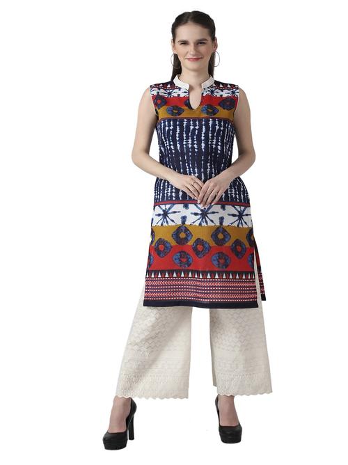 m2r printed cotton mandarin collar kurti for women - 17874198 - Standard Image - 1