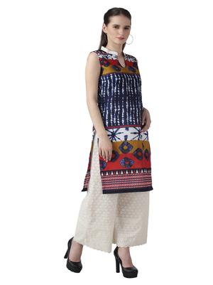 m2r printed cotton mandarin collar kurti for women - 17874198 - Standard Image - 3