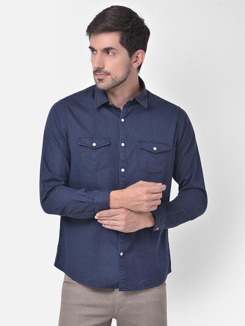 navy blue solid casual shirt - 17882886 - Standard Image - 1