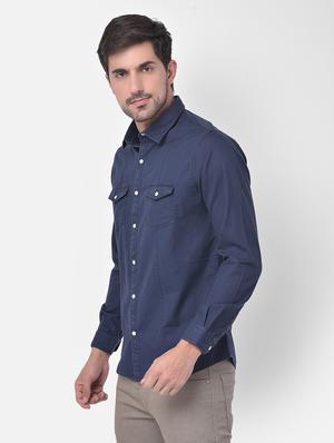 navy blue solid casual shirt - 17882886 - Standard Image - 2