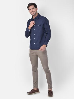 navy blue solid casual shirt - 17882886 - Standard Image - 4