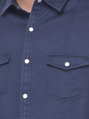 navy blue solid casual shirt - 17882886 - Standard Image - 5