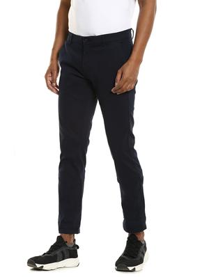 blue solid flat front casual trouser - 17883102 - Standard Image - 2