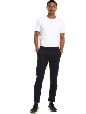 blue solid flat front casual trouser - 17883102 - Standard Image - 5