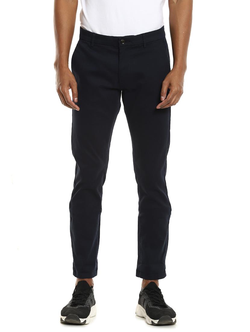 blue solid flat front casual trouser - 17883102 - Zoom Image - 1