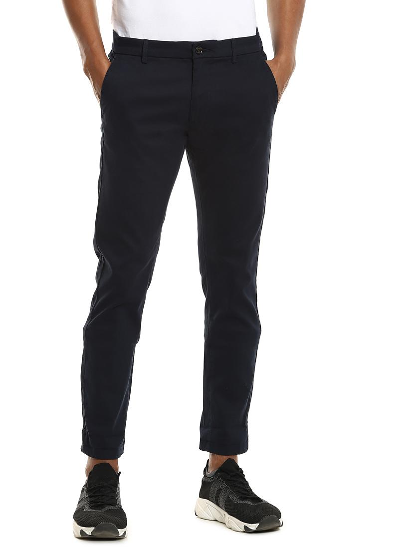 blue solid flat front casual trouser - 17883102 - Zoom Image - 3