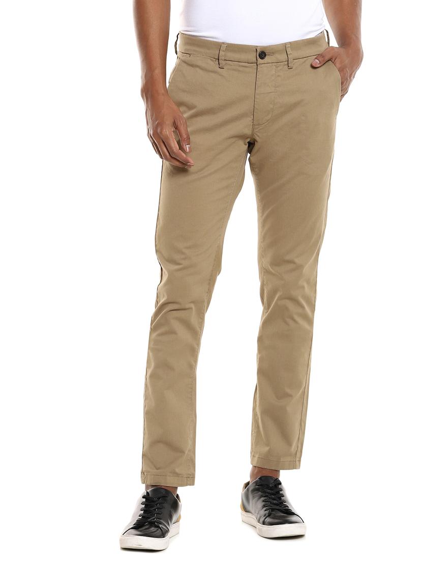 brown solid flat front casual trouser - 17883106 - Zoom Image - 2