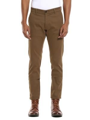 brown solid flat front casual trouser - 17883111 - Standard Image - 2