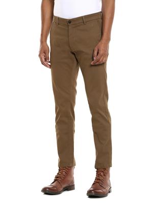 brown solid flat front casual trouser - 17883111 - Standard Image - 3