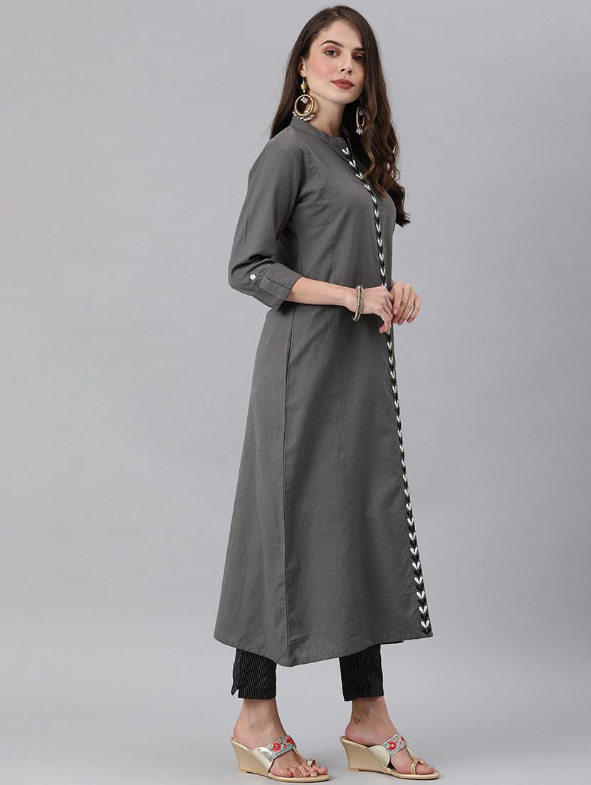 solid a-line kurta - 17883782 - Zoom Image - 2