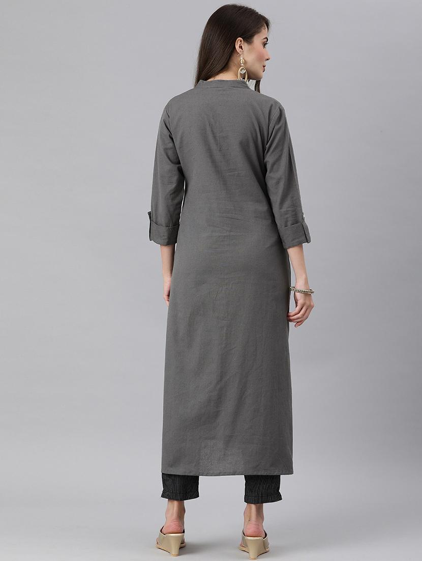 solid a-line kurta - 17883782 - Zoom Image - 3