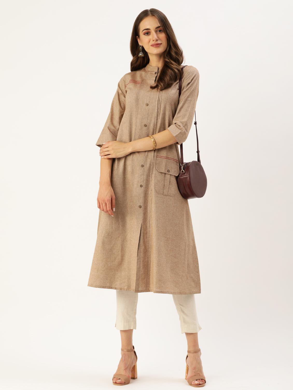 solid a-line kurta - 17883783 - Zoom Image - 4
