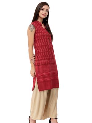 m2r printed cotton blend mandarin collar neck kurti for women - 17885839 - Standard Image - 3