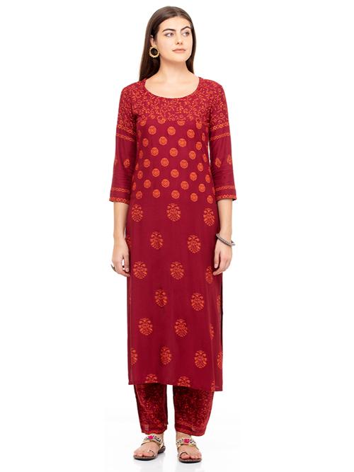 m2r printed rayon round neck kurti for women - 17885856 - Standard Image - 1