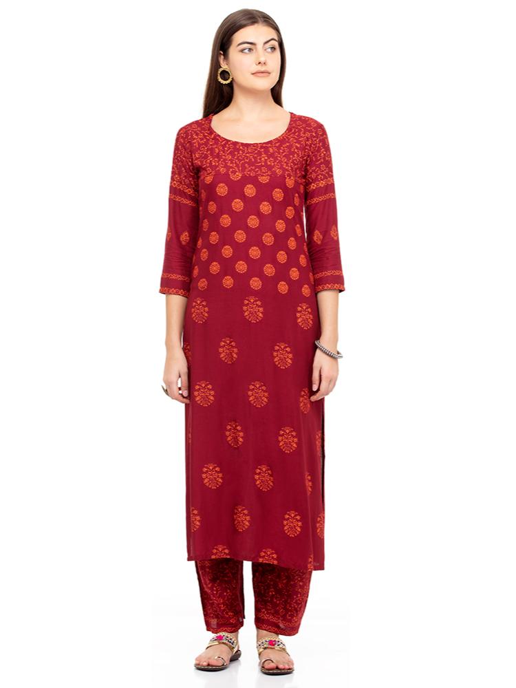 m2r printed rayon round neck kurti for women - 17885856 - Zoom Image - 1