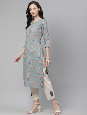 floral straight kurta - 17886005 - Standard Image - 2