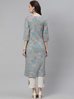 floral straight kurta - 17886005 - Standard Image - 3