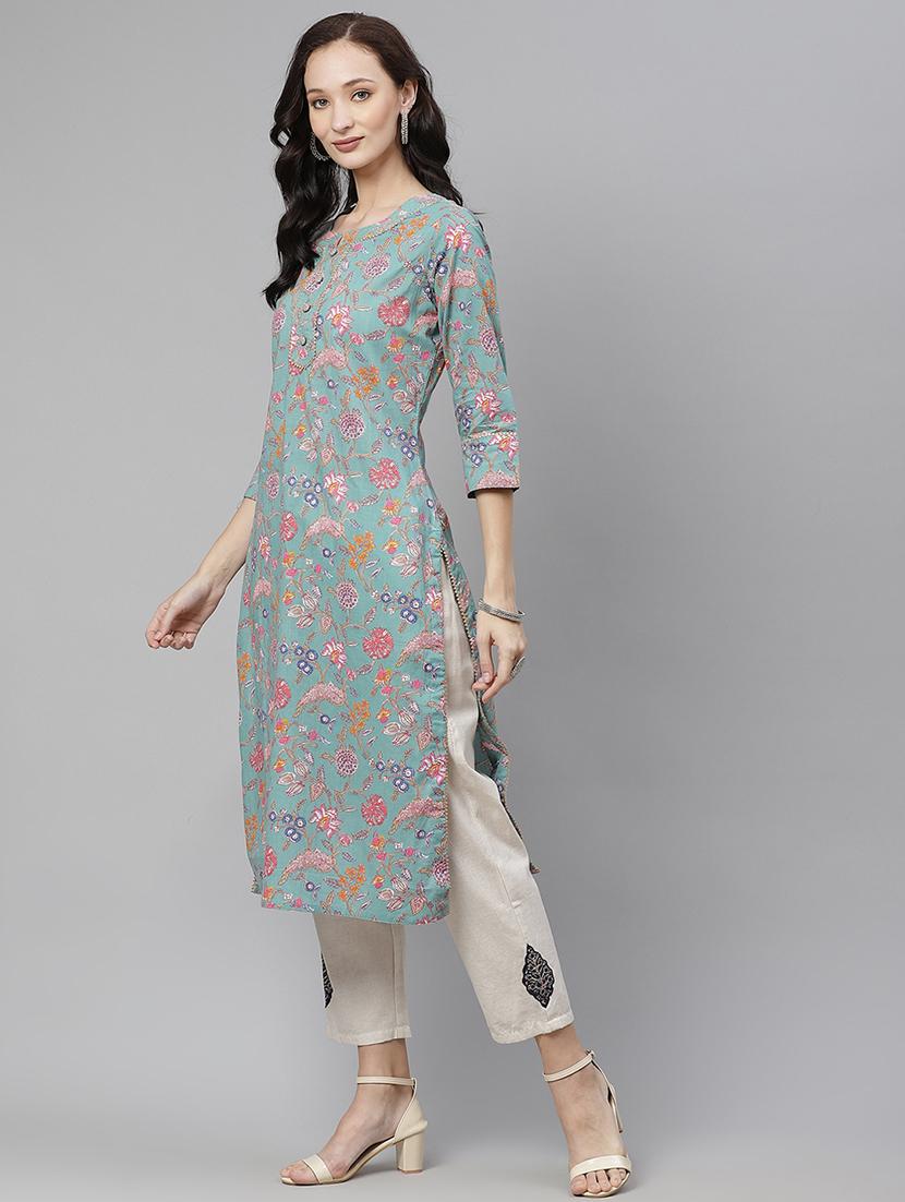 floral straight kurta - 17886005 - Zoom Image - 2