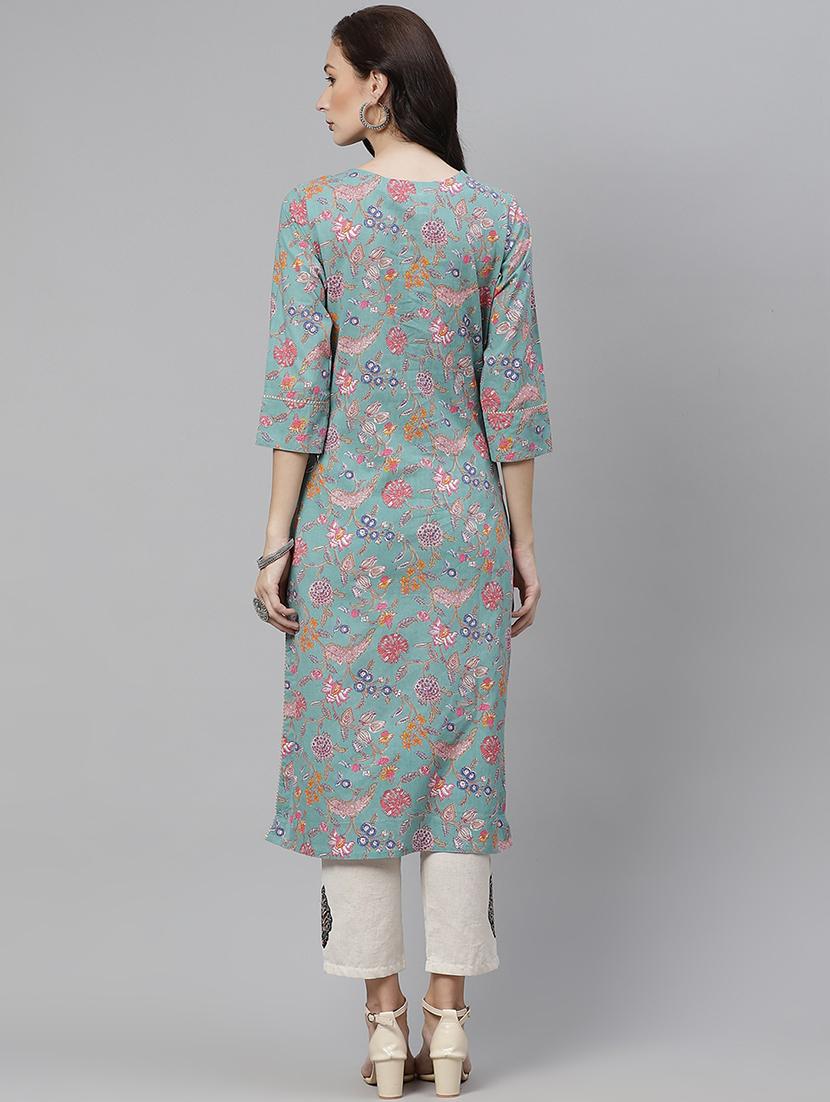 floral straight kurta - 17886005 - Zoom Image - 3
